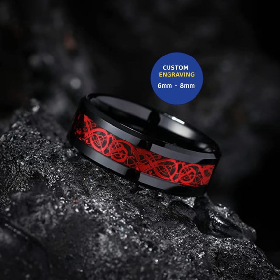 Carbon Fiber Celtic Dragon Wedding Couple Rings Custom Engraved Red Tungsten  Couples Ring Set Promise Ring for Him/her Unique Mens Band -  UK