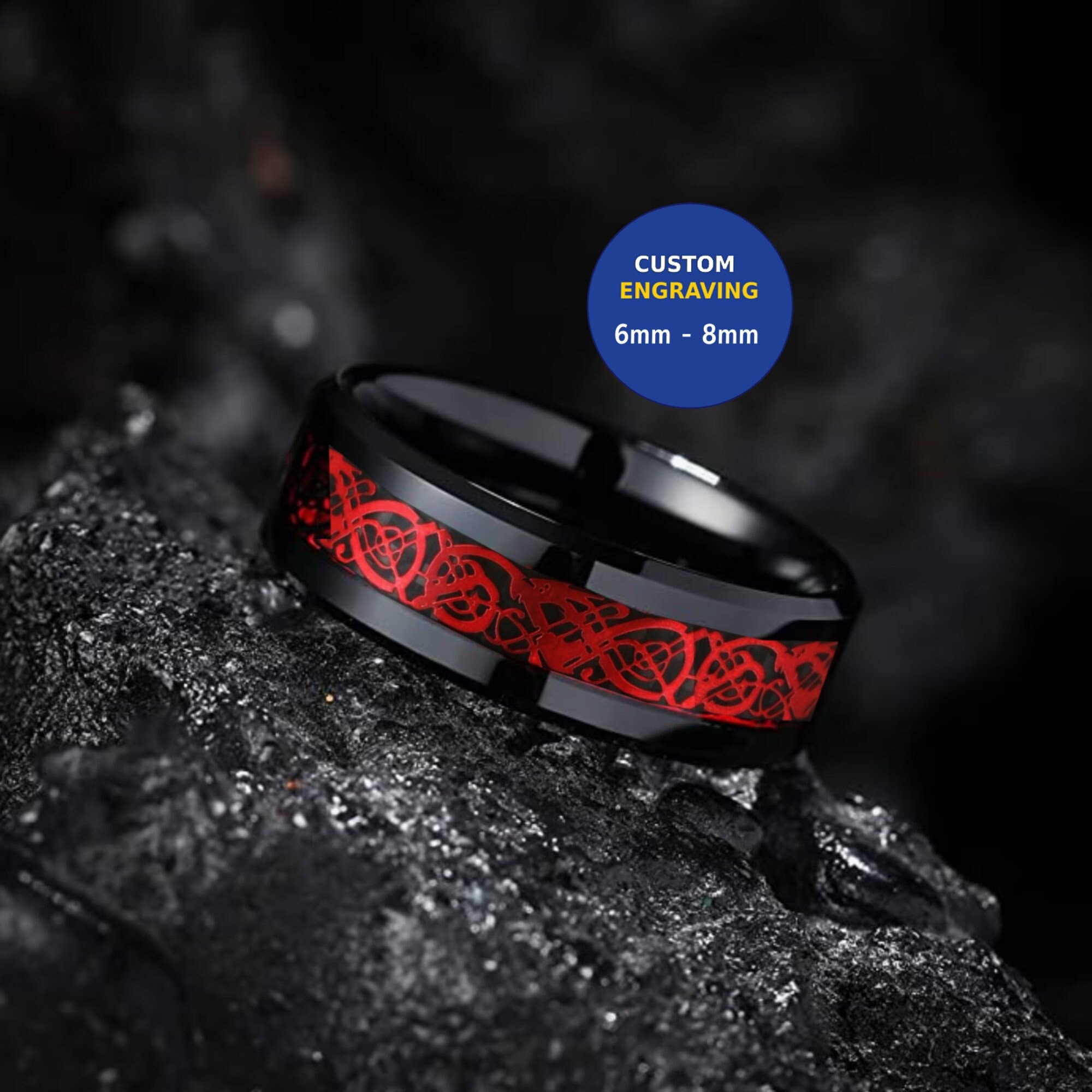 Dalton Pink Carbon Fiber Inlaid Titanium Men’s Wedding Ring Beveled Edges 8mm 10 / Titanium