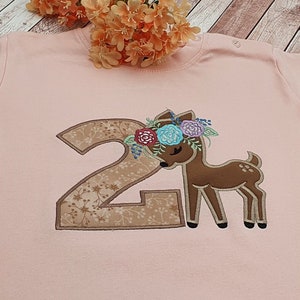 Birthday shirt with deer number, shirt with deer old pink, pink shirt with deer, birthday shirt girl deer deerpersonalized gift applique