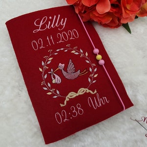 U-Hefthülle bestickt mit Impfpassfach, personalisiert, Namen, Storch, Hülle, personalisiert, Mädchen, Jungen, Filz, rosa, blau, Heft, Schutz