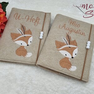 U-Heft-Hülle bestickt mit Impfpassfach, Boho, Fuchs, Filz personalisiert, Namen, Mädchen, Jungen, Geschenk Geburt, U Heft, Stickerei, 2 in 1