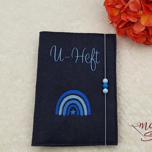 U-Heft Hülle bestickt mit Impfpassfach, Regenbogen, Filz personalisiert, Namen, Mädchen, Jungen, Geschenk Geburt, U Heft, Untersuchungsheft