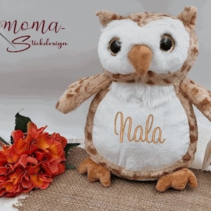 Personalized cuddly toy owl plush toy stuffed toy cuddly toy with name embroidered birth baptism Christmas gift birthday wreath