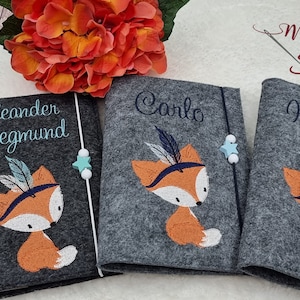 U-Heft Hülle bestickt mit Impfpassfach, Boho Fuchs, Filz personalisiert, Namen, Mädchen, Jungen, Geschenk Geburt, U Heft, Untersuchungsheft