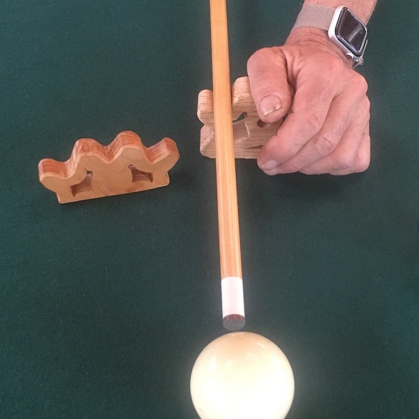 Handcrafted BILLIARDS POOL BRIDGE Cue Holder Stand / Adaptive Hold / Sustainably Sourced Wood / Arthritis Assist