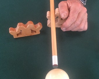 Handcrafted BILLIARDS POOL BRIDGE Cue Holder Stand / Adaptive Hold / Sustainably Sourced Wood / Arthritis Assist - premade 276