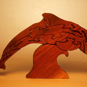 DOLPHIN Wood Puzzle  / Unique Handcrafted Wooden Jigsaw Animal Puzzle / Free Standing / Sustainably Sourced Wood