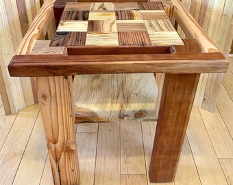 Unique Handcrafted WOOD SIDE TABLE with shelf - Sustainably Sourced - coffee table / couch table / end table / square table -mixed wood 412