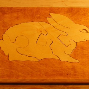 BUNNY PUZZLE for intermediate TODDLERS / Unique Handcrafted Wood Jigsaw Puzzle / Completed with or without Keeper / Sustainably Sourced Wood