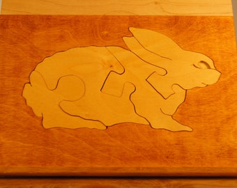 BUNNY PUZZLE for intermediate TODDLERS / Unique Handcrafted Wood Jigsaw Puzzle / Completed with or w/o Keeper / Sustainably Sourced 181 182