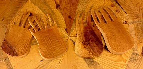 Handcrafted Bear Claw Salad Servers | Hard Maple Salad Utensils | Rustic Wooden Set | Cabin Kitchen Decor | Handmade Ser