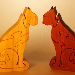 CAT SITTING Wood Puzzles (Siamese cats)/ Unique Handcrafted Wooden Jigsaw Animal Puzzle / Free Standing / Sustainably Sourced Wood