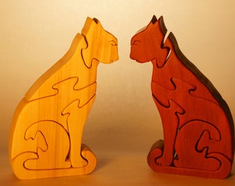 Rompecabezas de madera de gato sentado (gatos siameses) / Rompecabezas de animales de madera único hecho a mano / Independiente / Madera de origen sostenible 23 24
