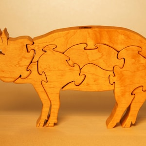 PIG, Hog WOOD Puzzle / Unique Handcrafted Wooden Jigsaw Barnyard Animal Puzzle / Free Standing / Sustainably Sourced Wood