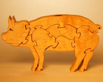 PIG, Hog WOOD Puzzle / Unique Handcrafted Wooden Jigsaw Barnyard Animal Puzzle / Free Standing / Sustainably Sourced Wood 22