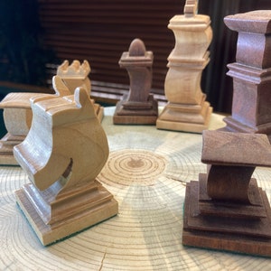 Unique Handcrafted NEOCLASSIC themed CHESS PIECES - Sustainably Sourced Wood - All Single-Piece Chess Pieces (pieces only)