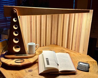 Unique Handcrafted LED DESK LAMP - Sustainably Sourced or Reused Wood - coffee table / couch table / desk / laptop light - mixed wood 418