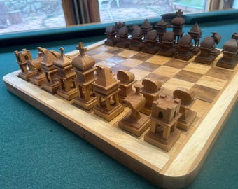 Unique Handcrafted Peter the Great CHESS PIECES and BOARD- Sustainably Sourced Wood - All Single-Piece Chess Pieces - 484