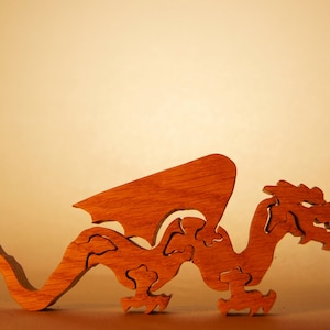 WINGED DRAGON Wood Puzzle SMALL  / Unique Handcrafted Wooden Jigsaw Animal Puzzle / Free Standing / Sustainably Sourced Wood