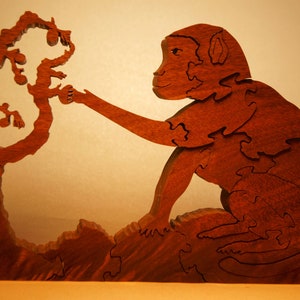 MONKEY EATING a FIG Wood Puzzle / Unique Handcrafted Wooden Jigsaw Animal Puzzle / Free Standing (or with Keeper) / Sustainably Sourced Wood