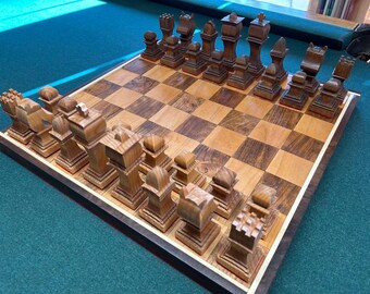 Unique Handcrafted CLASSIC themed CHESS PIECES and mathing Chess Board- Sustainably Sourced Wood - All Single-Piece Chess Pieces - 485