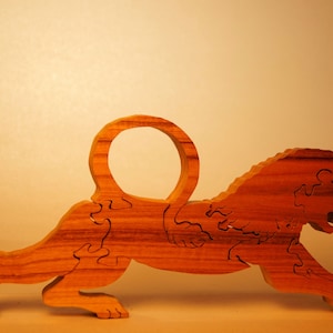 LION Wood Puzzle / Unique Handcrafted Wooden Jigsaw Animal Puzzle / Free Standing With Keeper / Sustainably Sourced Wood
