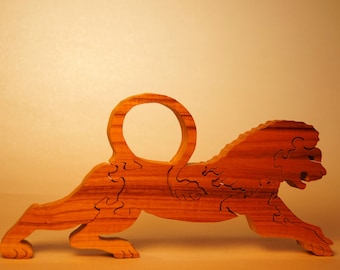 LION Wood Puzzle / Unique Handcrafted Wooden Jigsaw Animal Puzzle / Free Standing With Keeper / Sustainably Sourced Wood 155