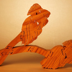 TWO FISH LEAPING Wood Puzzle / Unique Handcrafted Wooden Jigsaw Animal Puzzle / Free Standing / With Keeper / Sustainably Sourced Wood