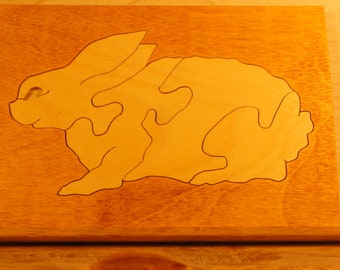 Puzzle Króliczek dla zaawansowanych maluchów / Unikalna, ręcznie robiona drewniana układanka / Do uzupełnienia z uchwytem lub bez / Drewno ze zrównoważonych źródeł 184 183