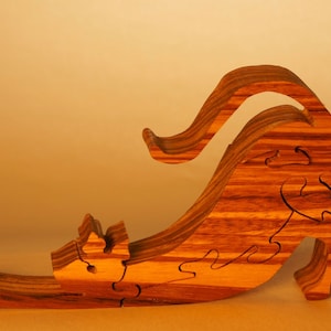 CAT STRETCHING Wood Puzzles / Unique Handcrafted Wooden Jigsaw Animal Puzzle / Free Standing (or with Keeper) / Sustainably Sourced Wood