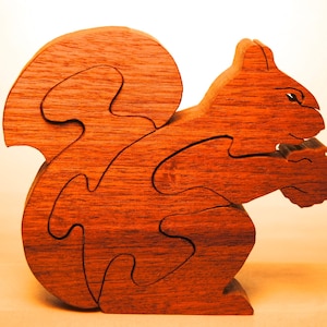 SQUIRREL WITH CHESTNUT Wood Puzzle / Unique Handcrafted Wooden Jigsaw Animal Puzzle/Free Standing (or with Keeper)/ Sustainably Sourced Wood