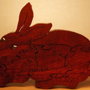 BUNNY SITTING Wood Puzzle  / Unique Handcrafted Wooden Jigsaw Animal Puzzle / Free Standing / Sustainably Sourced Wood