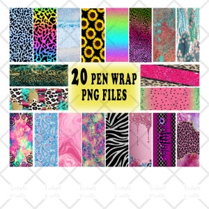 20 Pen Wrap MIX Sublimation Design Bundle, Leopard Waterslide for Epoxy Pen PNG Digital Download Template