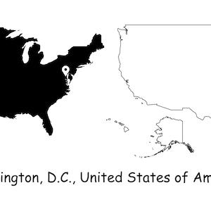Washington D.C DC Verenigde Staten van Amerika VS Kaart Capital City Country Locatie Pin Black White American U.S.A. U.S.jpg svg png ai eps