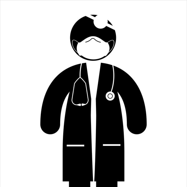 Doctor with Stethoscope Face Mask Medical Practitioner Healthcare Worker Hospital Surgeon Physician Medic Stick Figure Icon PNG SVG EPS jpg