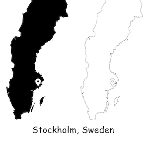 Stockholm Schweden Karte Hauptstadt Landort Pin Schwarz Weiß Silhouette Umriss Geografie Region Ort schwedische Karten jpg svg png ai eps
