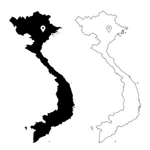 Vietnam Vietnam Karte Hauptstadt Pin Schwarz Weiß Silhouette Umriss Region Vietnam Viet Maps jpg svg png ai eps
