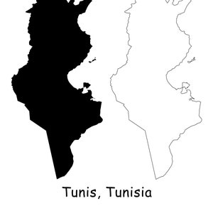 Tunis Tunesien Karte Hauptstadt Landort Pin Schwarz Weiß Silhouette Umriss Geografie Region Ort Tunesische Landkarten jpg svg png ai eps