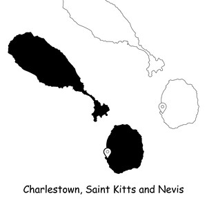 Charlestown Saint Kitts und Nevis Karte Hauptstadt Landkarte Pin Schwarz Weiß Silhouette UmrissGeografie Region jpg svg png ai eps