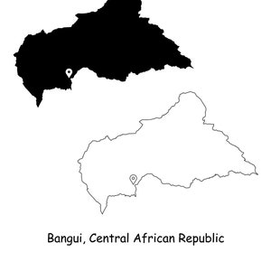 Bangui Zentralafrikanische Republik Karte Hauptstadt Landort Pin Schwarz Weiß Silhouette Umriss Geografie Region Karte jpg svg png ai eps