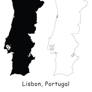 Lissabon Portugal Karte Hauptstadt Landort Pin Schwarz Weiß Silhouette Umriss Geografie Region Platz Portugiesisch jpg svg png ai eps