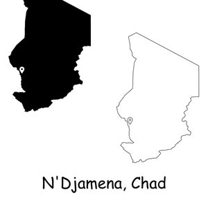 N'Djamena Tschad Karte Hauptstadt Landkarte Pin Schwarz Weiß Silhouette Umriss Geografie Region Region Chadian Maps jpg svg png ai eps