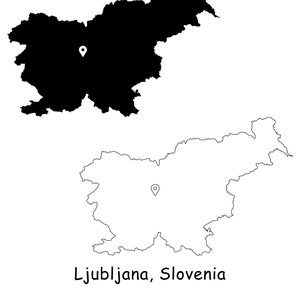Slowenien Stadtplan Hauptstadt Hauptstadt Stadt Pin Schwarz Weiß Silhouette Umriss Geografie Region Slowenisch Landkarten jpg svg png ai eps