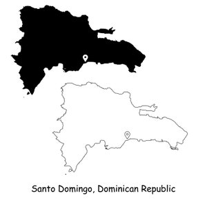 Santo Domingo Dominikanische Republik Karte Hauptstadt Landort Pin Schwarz Weiß Silhouette UmrissGeografie Region jpg svg png ai eps