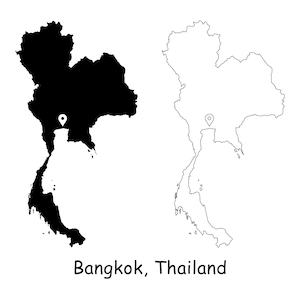 Bangkok Thailand Kaart Capital City Country Locatie Pin Zwart Wit Silhouet Outline Geografie Regio Siam Thai Kaarten jpg svg png ai eps