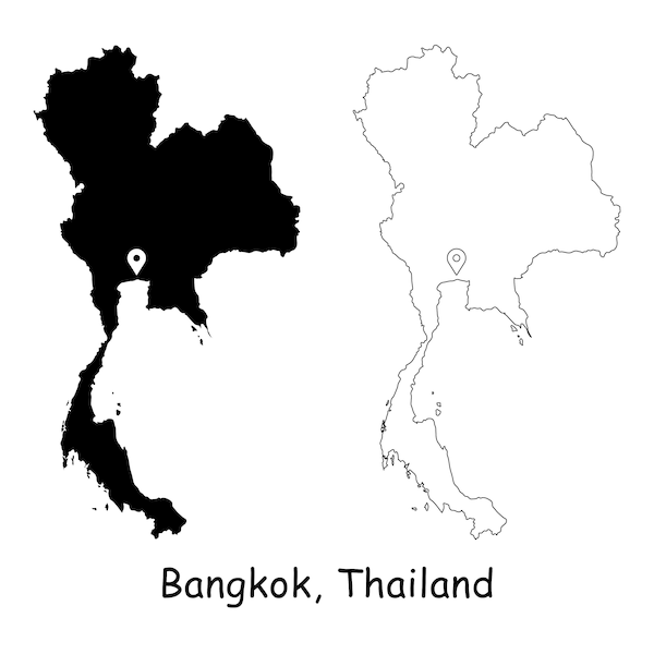 Bangkok Thailand Map Capital City Country Location Pin Black White Silhouette Outline Geography Region Siam Thai Maps jpg svg png ai eps