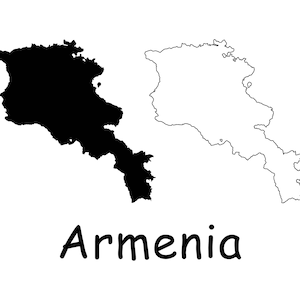 Map of Armenia, Armenian Country Map, Armenia Solid Black Detailed Outline Map, National Border Line Instant Digital Download svg png eps ai