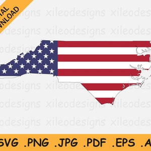 North Carolina Karte US Flagge svg - NC USA auf amerikanischer Flagge, Amerika State Banner Form Rand Umriss, Cricut Cut Vektor, eps ai png jpg pdf