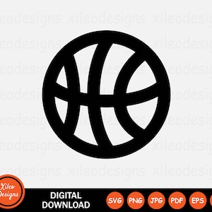 Könnte beinhalten: Schwarze und weiße Silhouette eines Basketballs. Der Basketball hat ein klassisches Design mit Linien, die ein Muster auf der Oberfläche bilden.