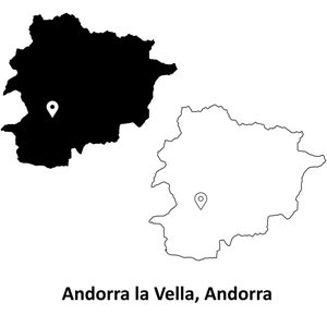 Andorra la Vella Andorra Landkarte Hauptstadt Pin Schwarz Weiß Silhouette Umriss Geografie Region Landkarten jpg svg png ai eps